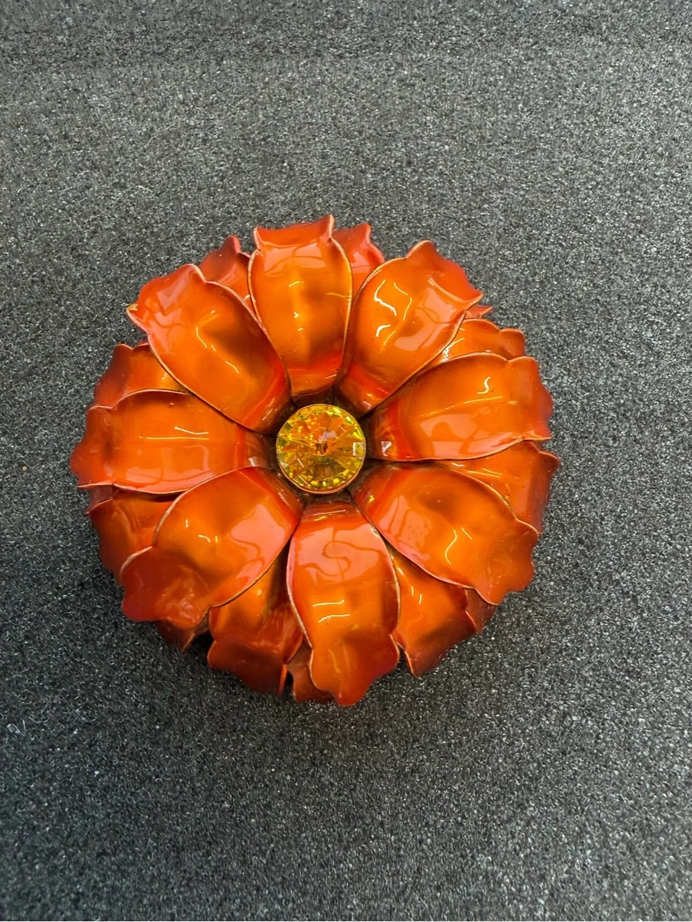 Vintage Vibrant Enamel Rivoli Rhinestone Flower Brooch Pin